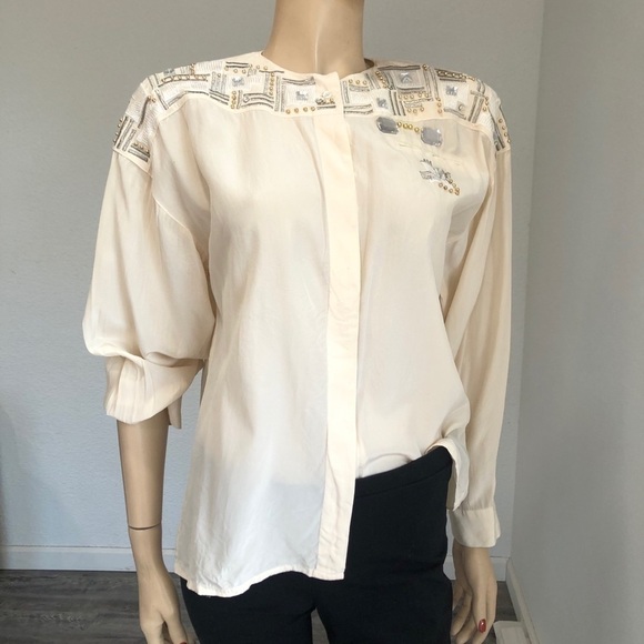 Vintage Joseph Ho cream silk beaded blouse - Picture 1 of 13